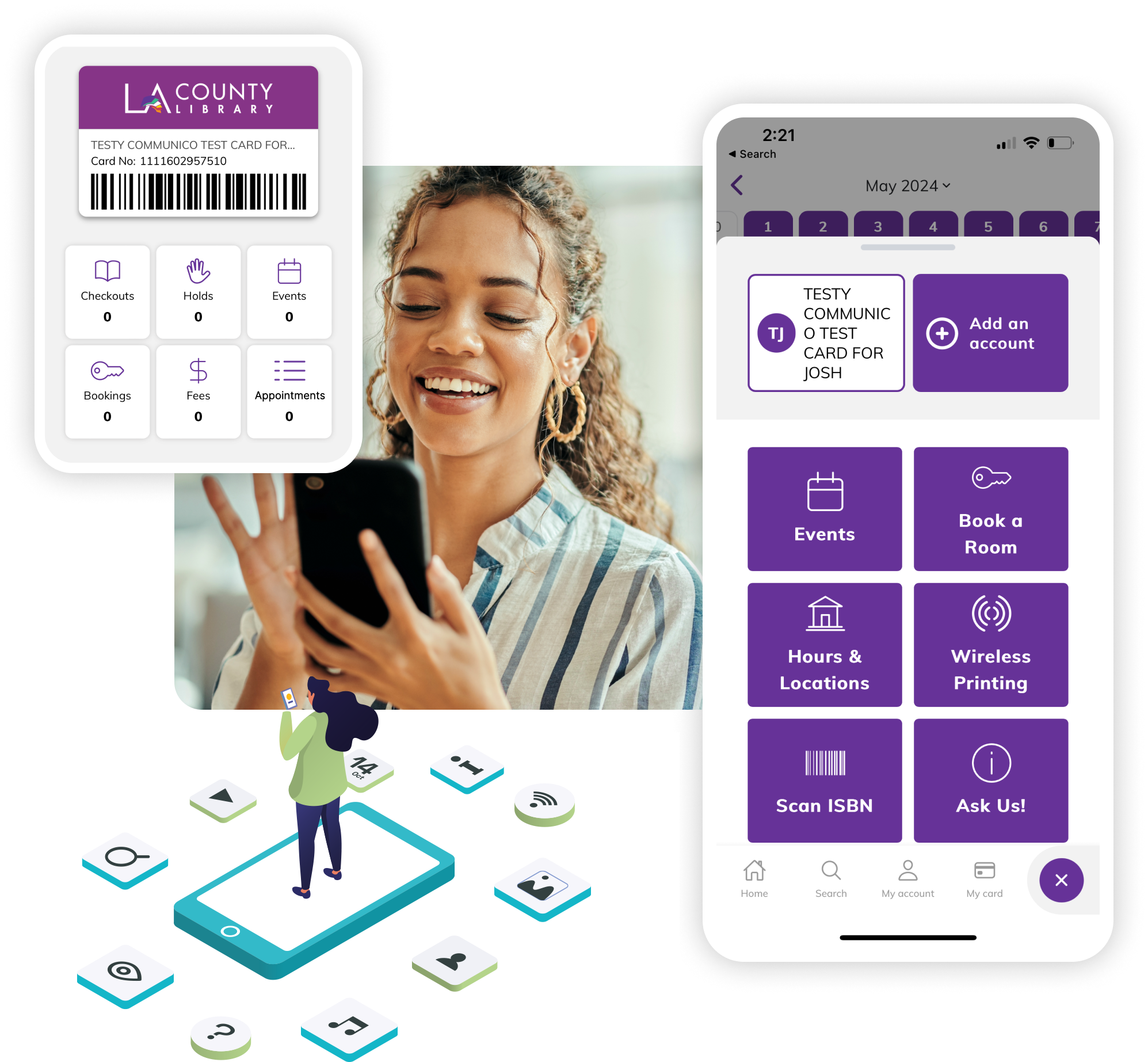 overlapping images of the connect app, including the app in use on a cell phone, and a woman holding a phone in her hands